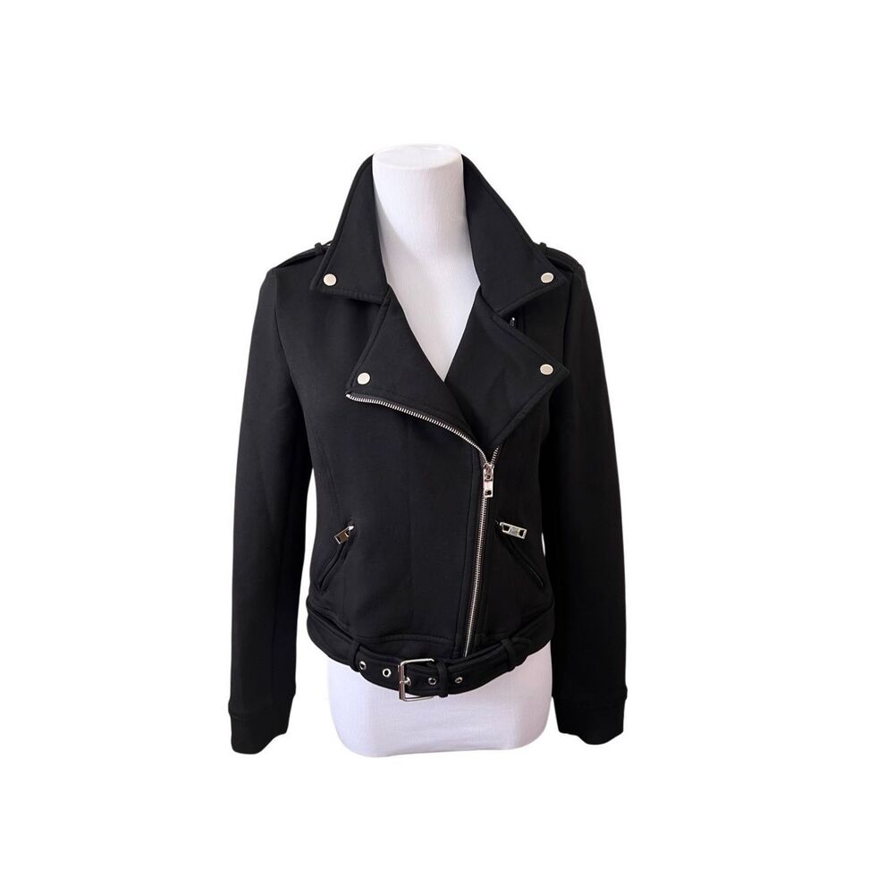 Lulu's Motorcycle Black Rayon Jacket Retro Exposed Zippers XS 60s Bikercore‎